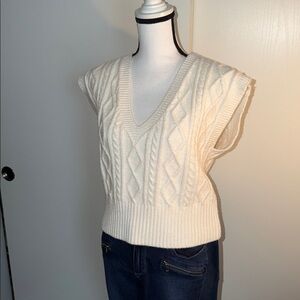 Vigor’s Women's Cream V-Neck Cable Knit Sweater Vest